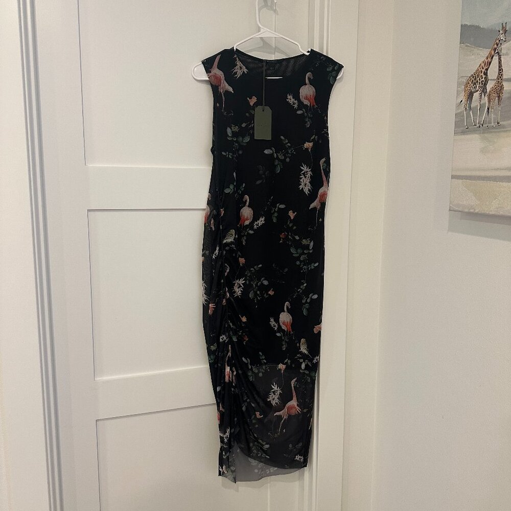 ALLSAINTS Nora Fabia Graphic-print Midi Dress In Black/pink US SIZE 8 - Picture 2 of 6